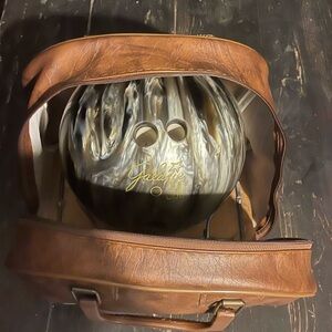 Brown Leather Bowling Bag with Ball